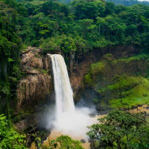 Panorama of main cascade of Ekom waterfall at Nkam river, Cameroon